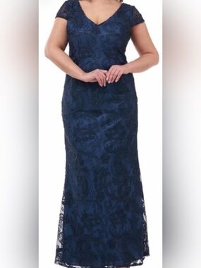 JS Collections Navy Soutache Gown with V-Neck